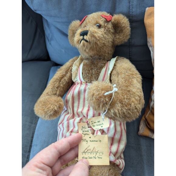 Vtg Teddy Bear DURBEARS SUSAN DURBAS BEAR PLUSH 18" SIGNED 1990 Girl Country NEW - Picture 7 of 7